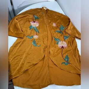 Entro Anthroplogie M Mustard Kimono Open Boho Hippie Tribal Floral Cowgirl